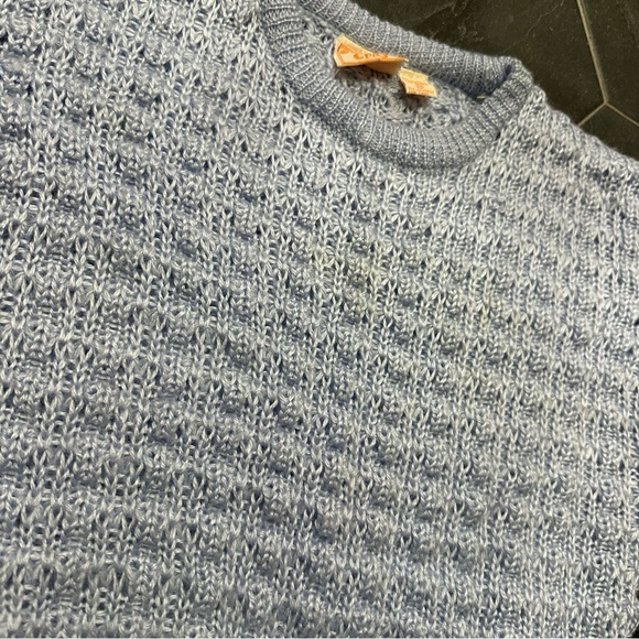 VTG 70s Light Blue Chunky Knit Popcorn Crewneck Sweater - Picture 6 of 9